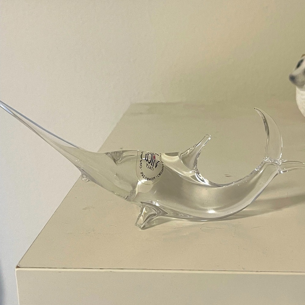 VILCA ITALY-Clear Glass Swordfish Figurine. 6” L
